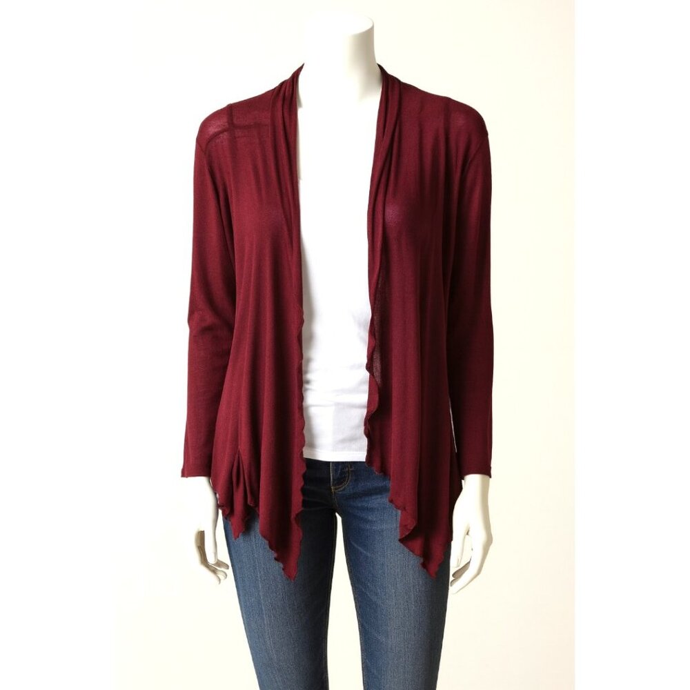 Active Basic Wine Burgundy Drape Cardigan – Lightweight Open Front Sweater M